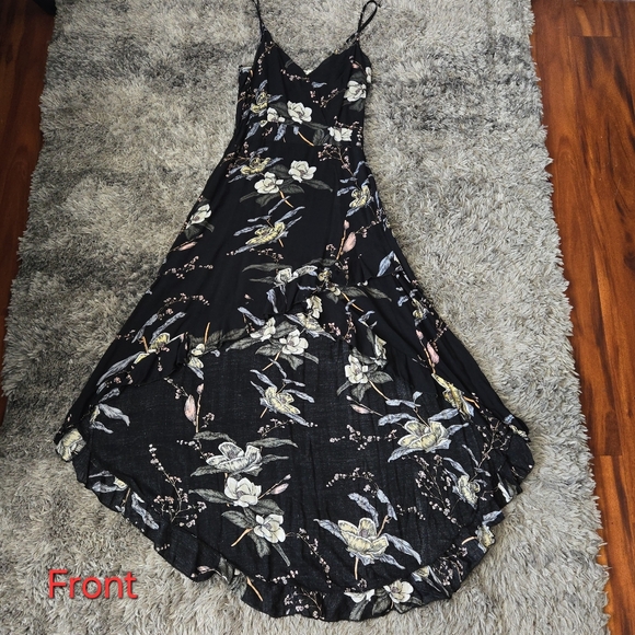 Black Floral Wrap Around Maxi Dress, Short in the front and Long in the back - Picture 5 of 8